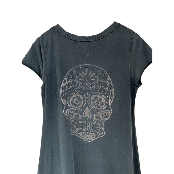AROMA Sugar Skull Back Design Dress Boho Hipster Charcoal Gray Cotton Maxi - Picture 3 of 5